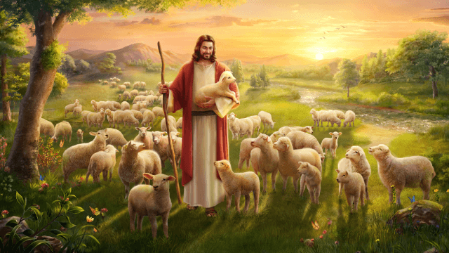 Il Signore Gesù abbraccia l'agnello smarrito.