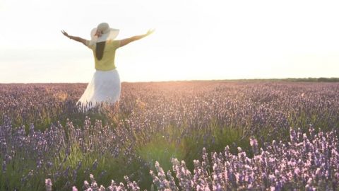 una cristiana abbraccia il sole nel campo a causa del superare un tradimento del marito